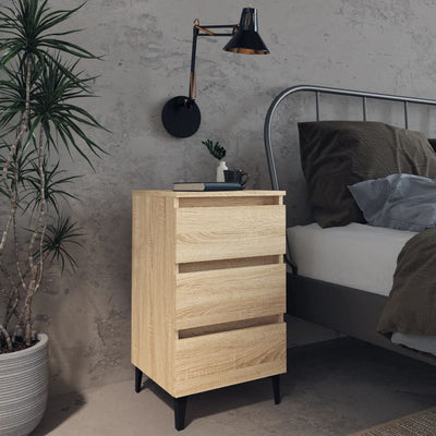 vidaXL Bed Cabinet with Metal Legs Sonoma Oak 40x35x69 cm