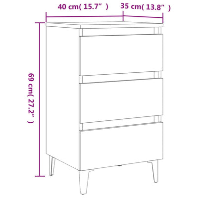 vidaXL Bed Cabinet with Metal Legs Sonoma Oak 40x35x69 cm