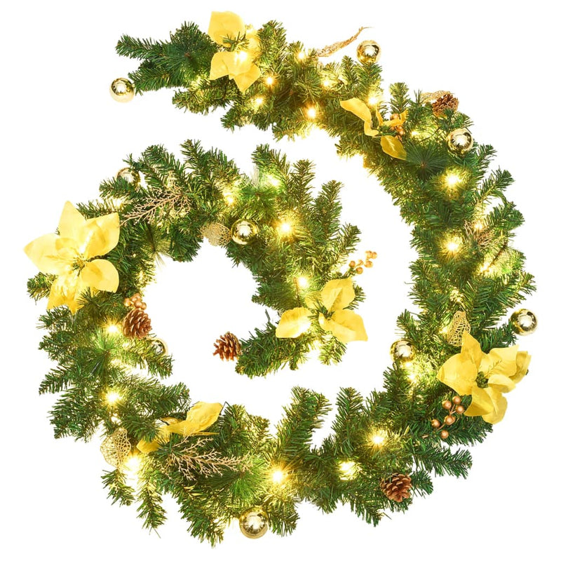 vidaXL Christmas Garland with LED Lights Green 2.7 m PVC