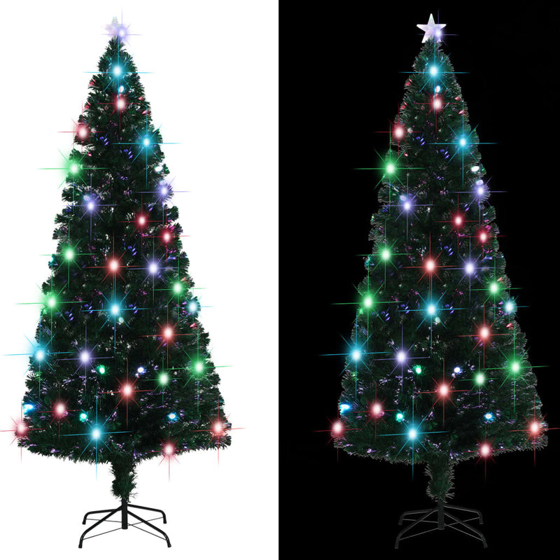 vidaXL Artificial Pre-lit Christmas Tree with Stand 210 cm Fibre Optic