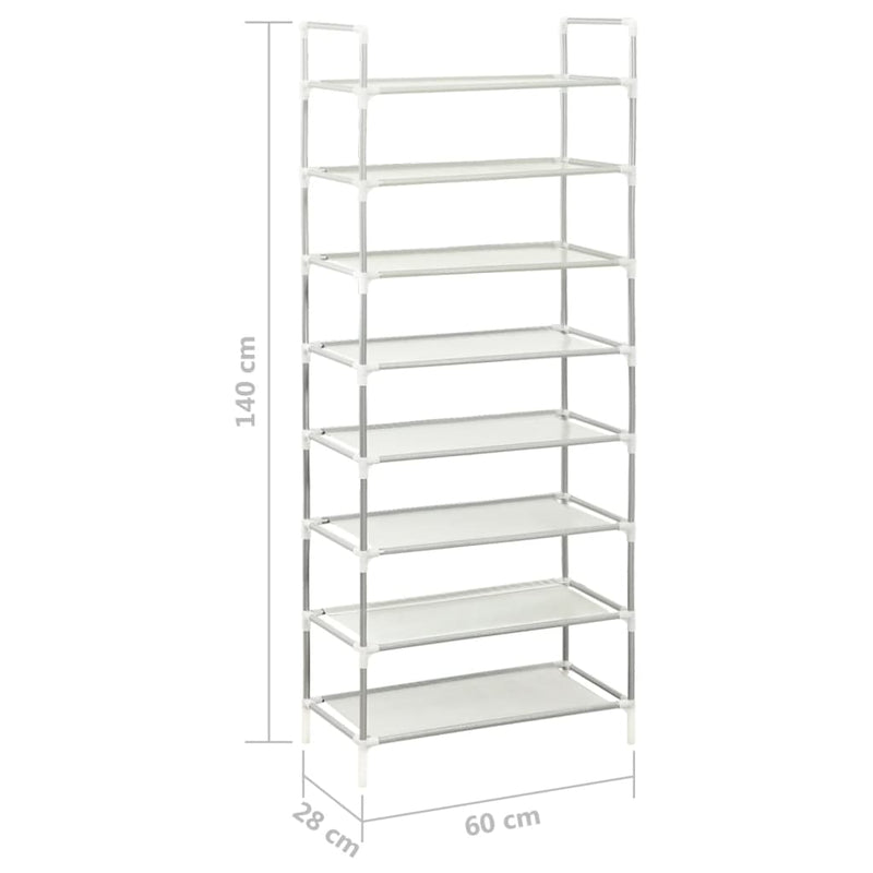 vidaXL Shoe Rack with 8 Shelves Metal and Non-woven Fabric Silver