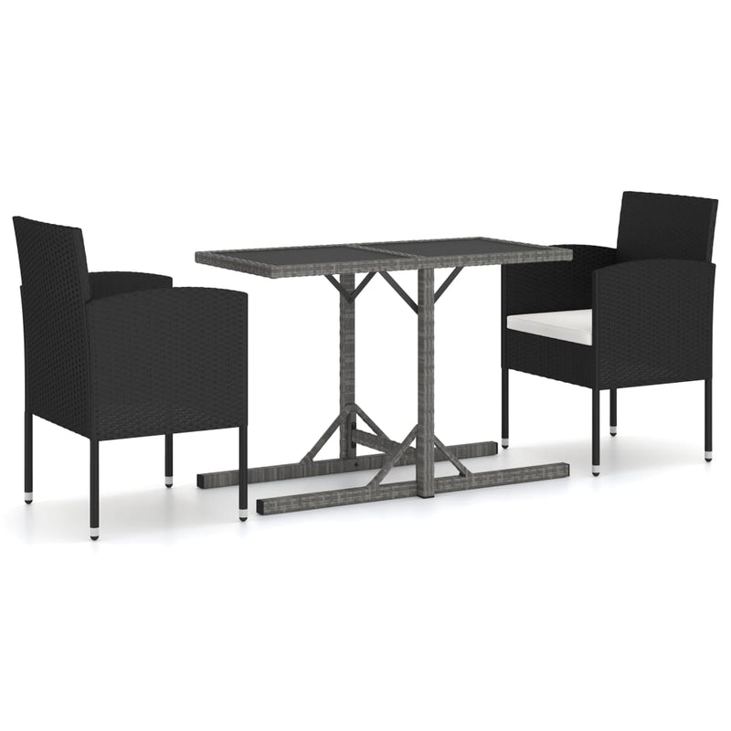 vidaXL 3 Piece Garden Dining Set Poly Rattan Black