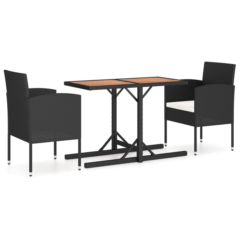 vidaXL 3 Piece Garden Dining Set Solid Acacia Wood & Poly Rattan Black