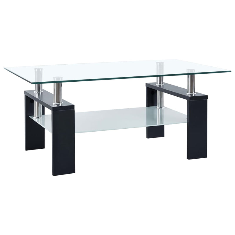 vidaXL Coffee Table Black and Transparent 95x55x40 cm Tempered Glass