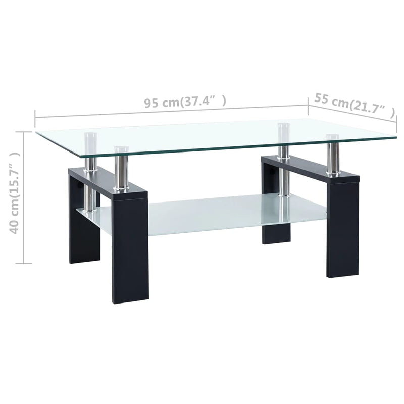 vidaXL Coffee Table Black and Transparent 95x55x40 cm Tempered Glass