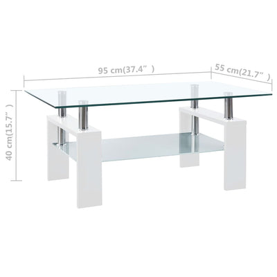vidaXL Coffee Table Black and Transparent 95x55x40 cm Tempered Glass