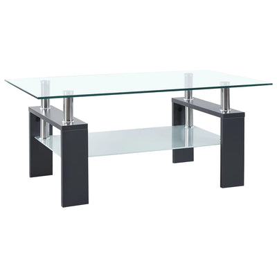 vidaXL Coffee Table Black and Transparent 95x55x40 cm Tempered Glass