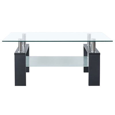 vidaXL Coffee Table Black and Transparent 95x55x40 cm Tempered Glass