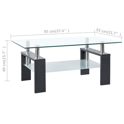 vidaXL Coffee Table Black and Transparent 95x55x40 cm Tempered Glass