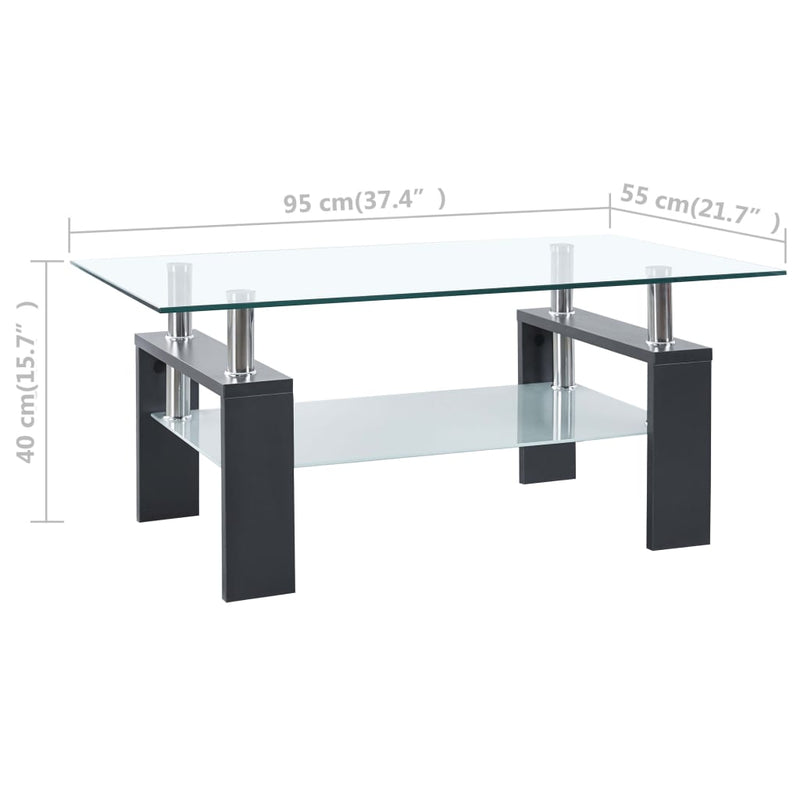 vidaXL Coffee Table Black and Transparent 95x55x40 cm Tempered Glass
