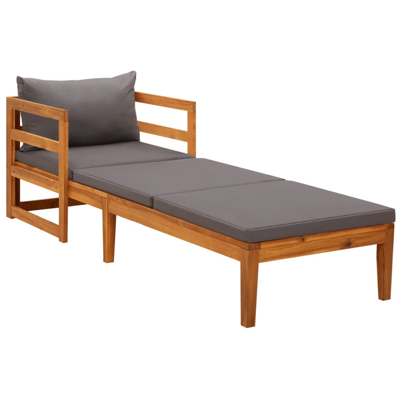 vidaXL Sun Lounger with Dark Grey Cushions Solid Acacia Wood