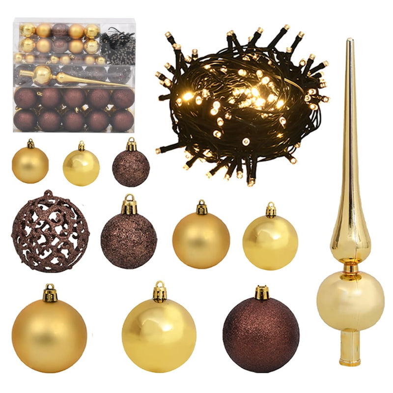 vidaXL 120 Piece Christmas Ball Set with Peak and 300 LEDs Rose Gold