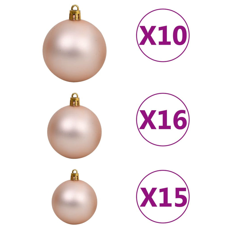 vidaXL 120 Piece Christmas Ball Set with Peak and 300 LEDs Rose Gold