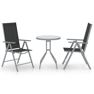vidaXL 3 Piece Bistro Set Aluminium and Textilene Black