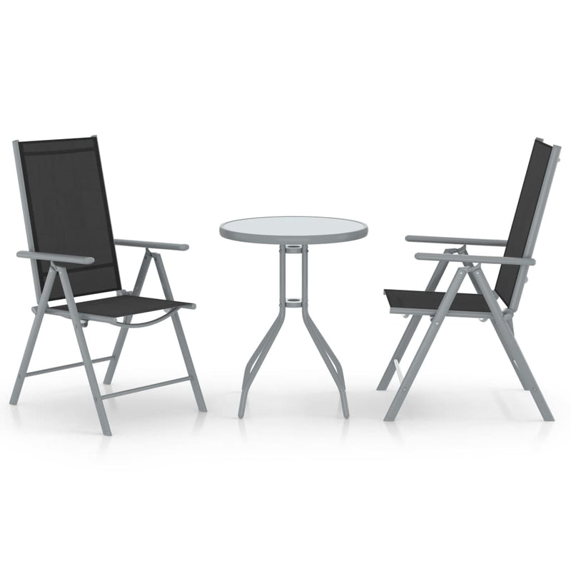 vidaXL 3 Piece Bistro Set Aluminium and Textilene Black