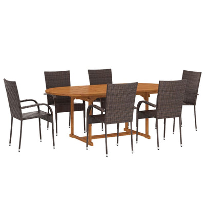 vidaXL 7 Piece Garden Dining Set Poly Rattan Black