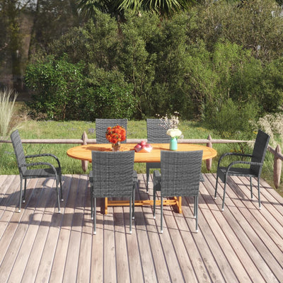 vidaXL 7 Piece Garden Dining Set Poly Rattan Black