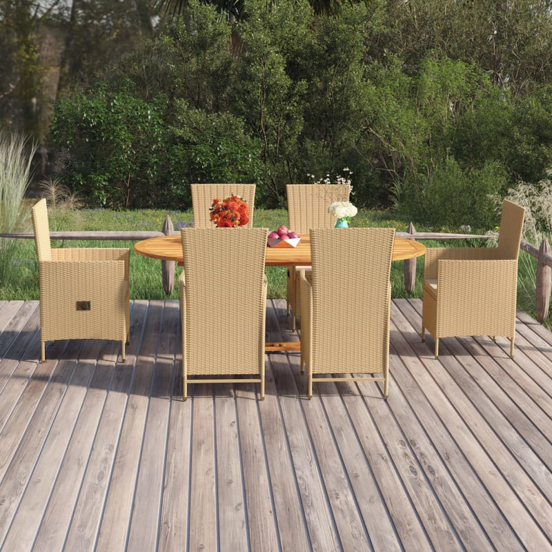 vidaXL 7 Piece Garden Dining Set Poly Rattan Beige