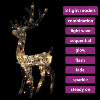 vidaXL Acrylic Reindeer Christmas Decoration 140 LEDs 120 cm Colourful