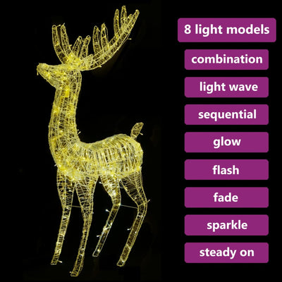 vidaXL XXL Acrylic Christmas Reindeer 250 LED 180 cm Warm White