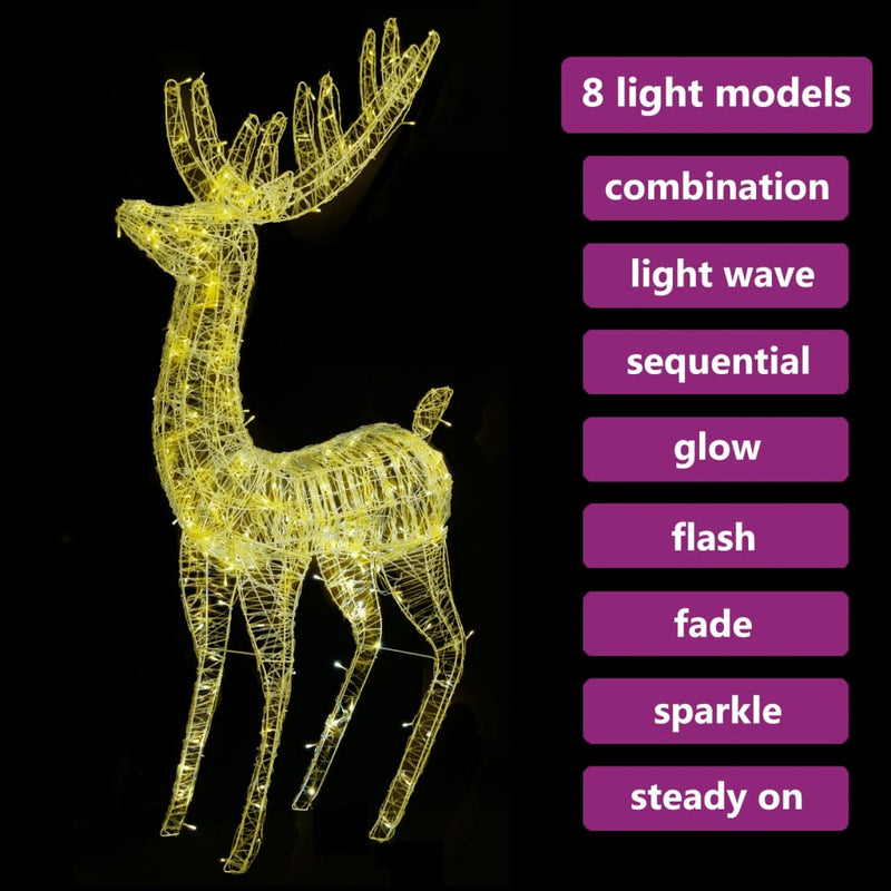 vidaXL XXL Acrylic Christmas Reindeer 250 LED 180 cm Warm White