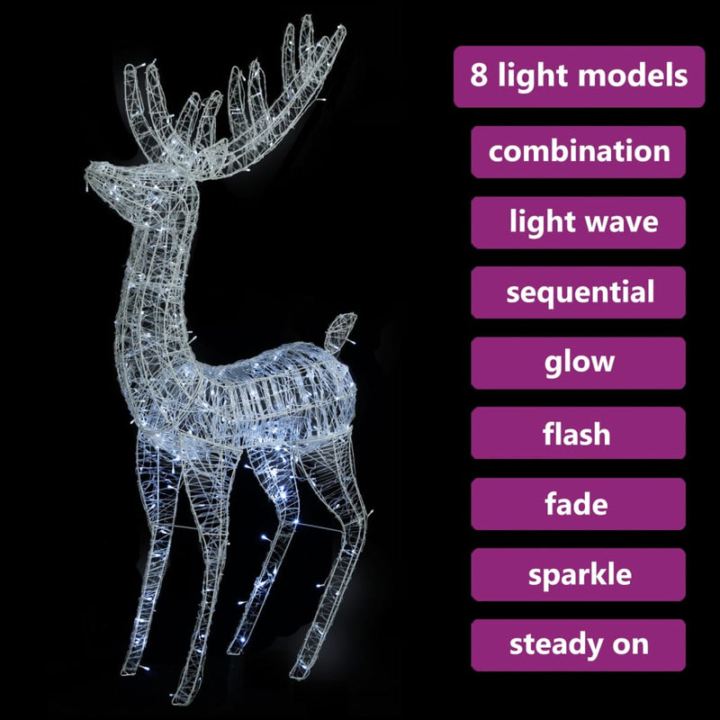 vidaXL XXL Acrylic Christmas Reindeer 250 LED 180 cm Cold white