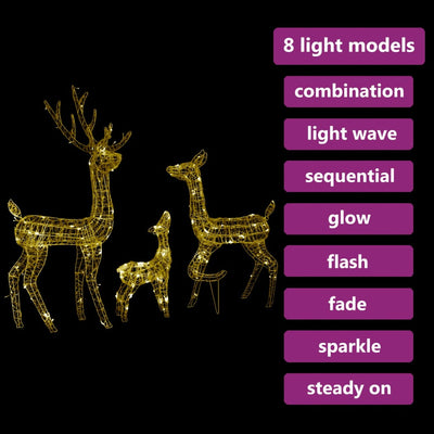 vidaXL Acrylic Reindeer Family Christmas Decoration 300 LED Warm White