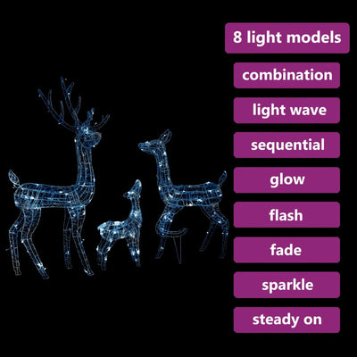 vidaXL Acrylic Reindeer Family Christmas Decoration 300 LED Cold White