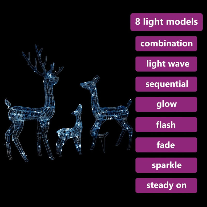 vidaXL Acrylic Reindeer Family Christmas Decoration 300 LED Cold White