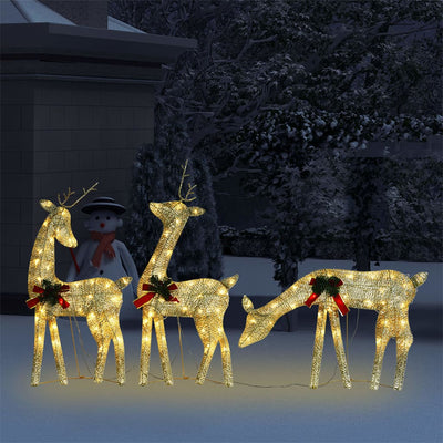 vidaXL Christmas Reindeer Family 270x7x90 cm White Cold White Mesh