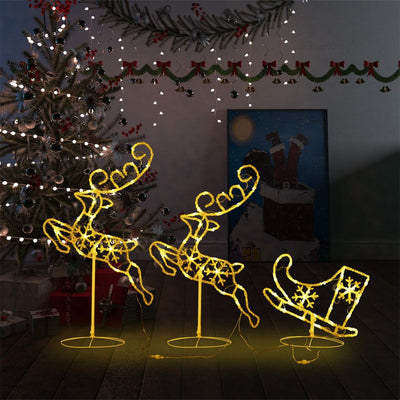 vidaXL Acrylic Christmas Flying Reindeer&Sleigh 260x21x87cm Cold White