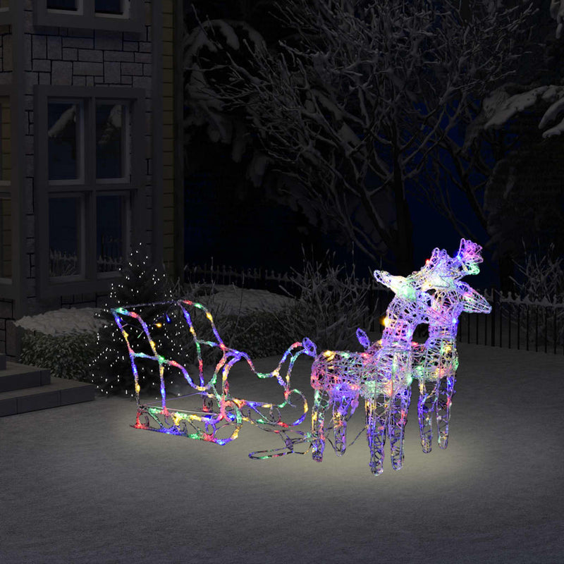 vidaXL Reindeers & Sleigh Christmas Decoration 160 LEDs 130 cm Acrylic