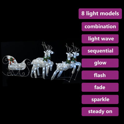 vidaXL Reindeer & Sleigh Christmas Decoration 100 LEDs Outdoor Silver