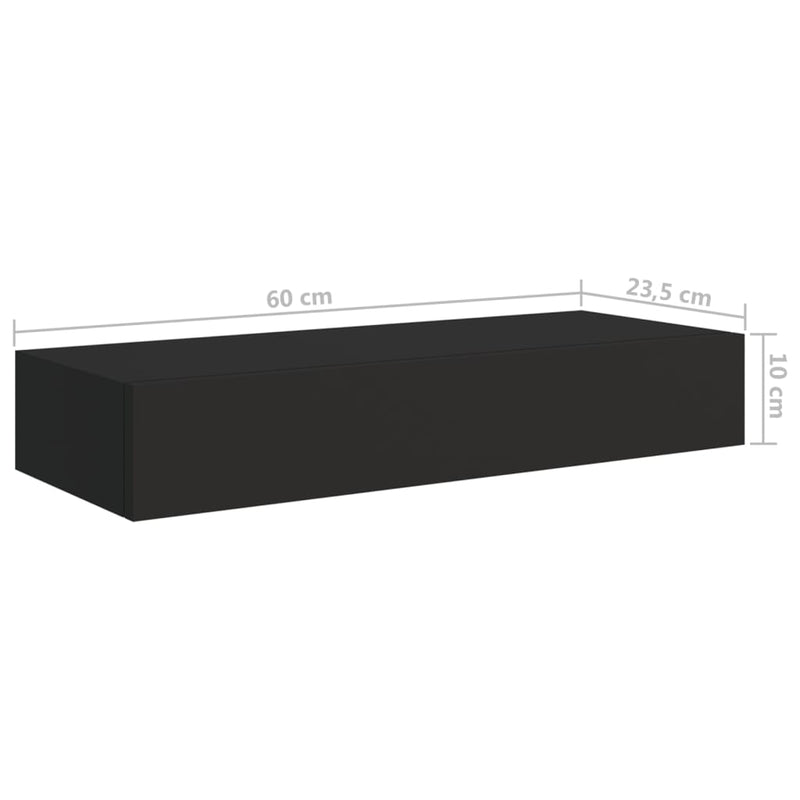 vidaXL Wall-mounted Drawer Shelf Black 40x23.5x10cm MDF