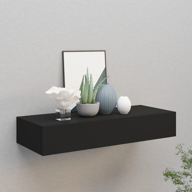 vidaXL Wall-mounted Drawer Shelf Black 40x23.5x10cm MDF
