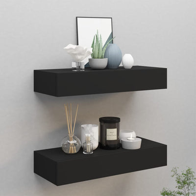 vidaXL Wall-mounted Drawer Shelves 2 pcs Black 40x23.5x10cm MDF