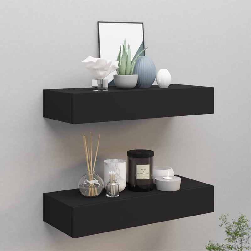 vidaXL Wall-mounted Drawer Shelves 2 pcs Black 40x23.5x10cm MDF