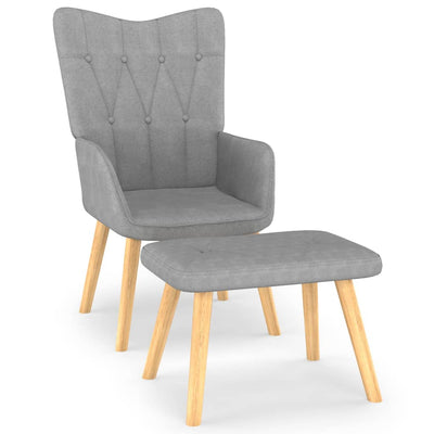 vidaXL Relaxing Chair with a Stool Light Grey Fabric