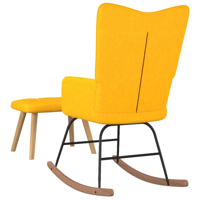 vidaXL Rocking Chair with a Stool Mustard Yellow Fabric