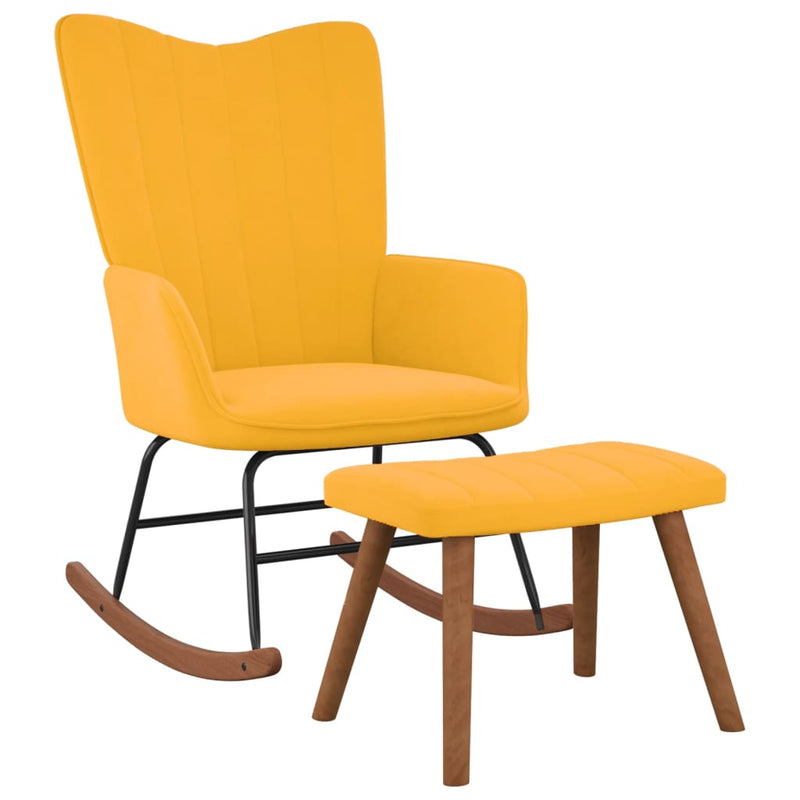 vidaXL Rocking Chair with a Stool Mustard Yellow Velvet