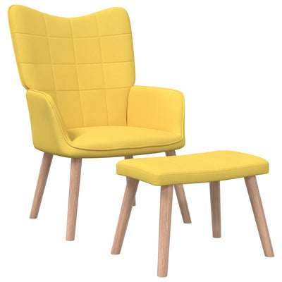 vidaXL Relaxing Chair with a Stool Mustard Yellow Fabric