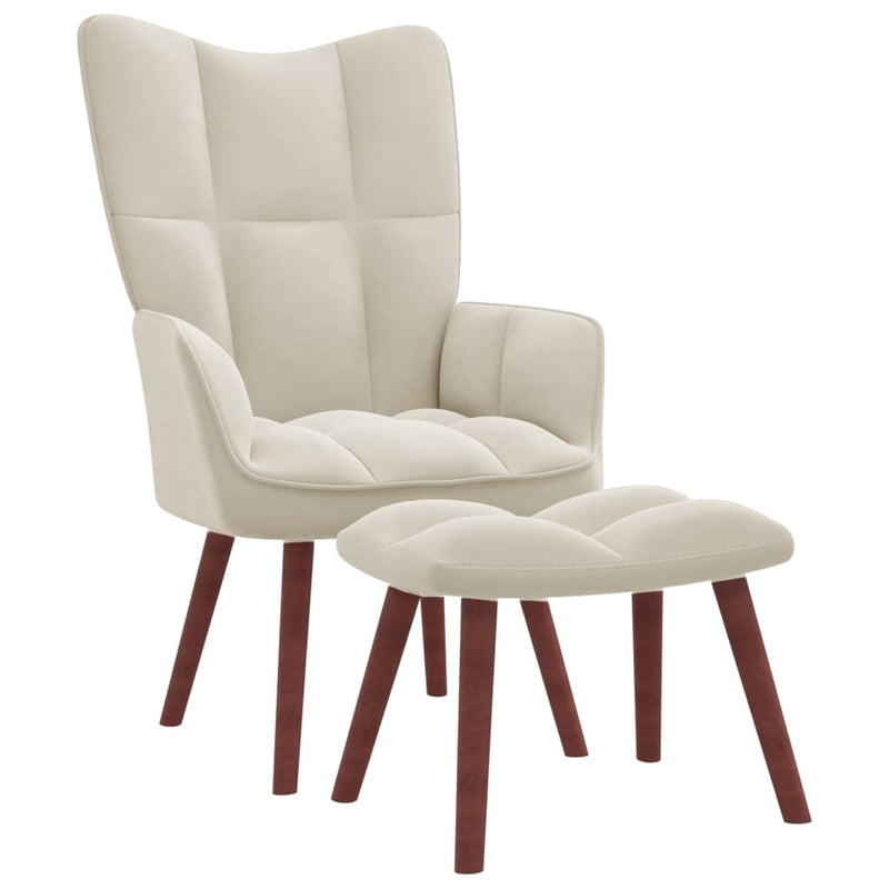 vidaXL Relaxing Chair with a Stool Cream White Velvet