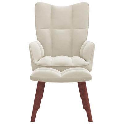 vidaXL Relaxing Chair with a Stool Cream White Velvet