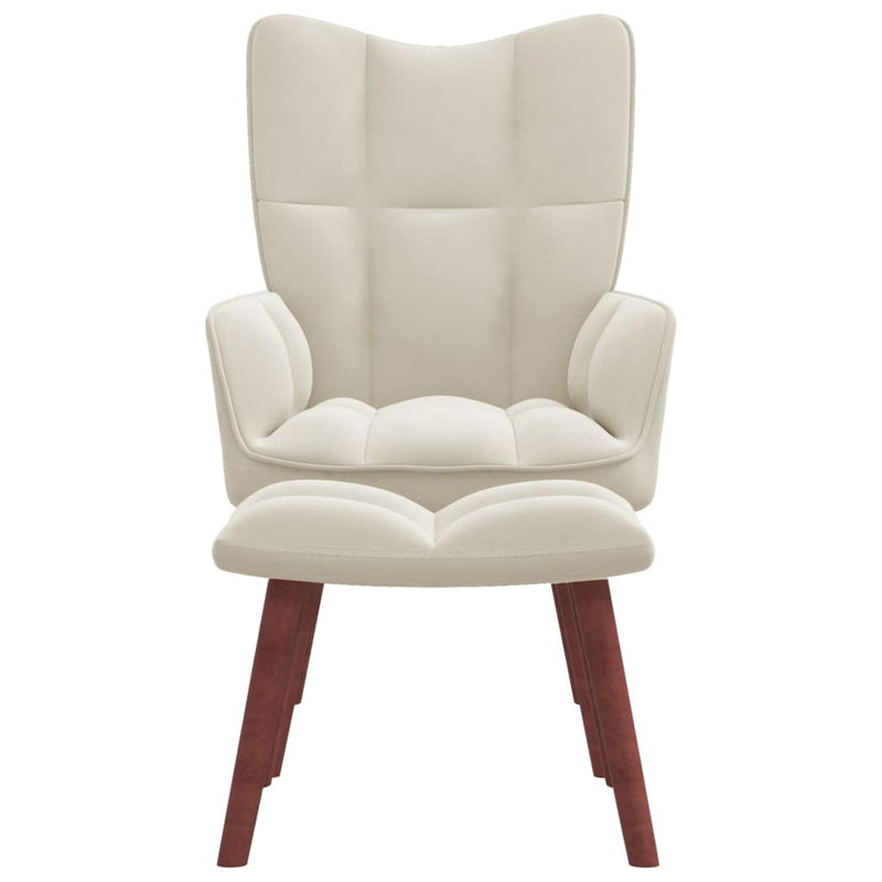 vidaXL Relaxing Chair with a Stool Cream White Velvet