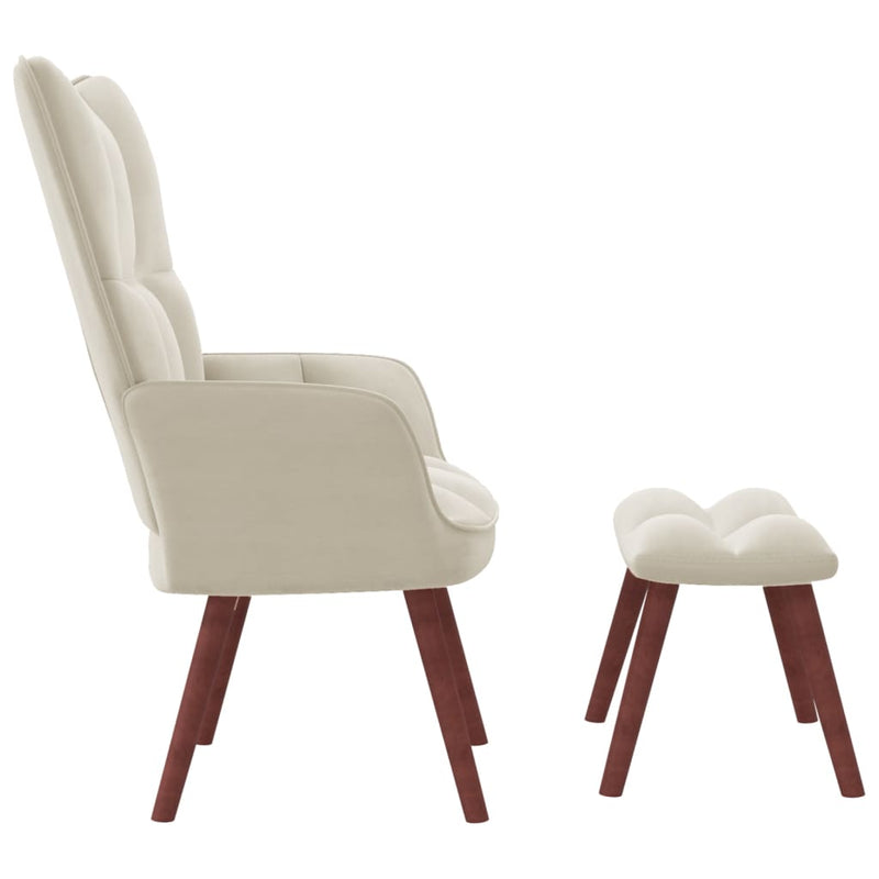 vidaXL Relaxing Chair with a Stool Cream White Velvet