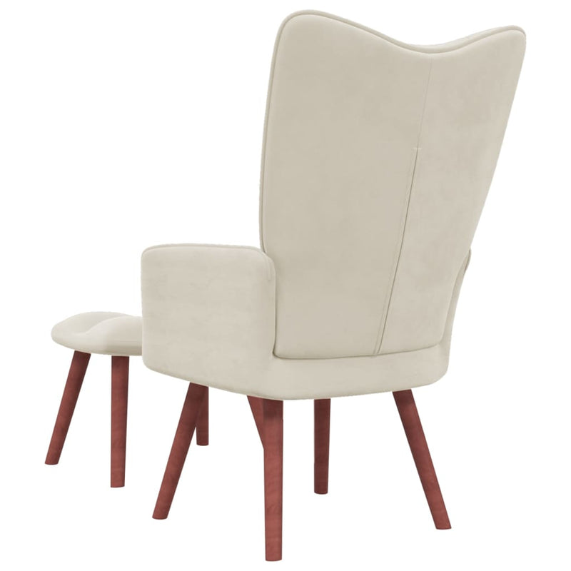 vidaXL Relaxing Chair with a Stool Cream White Velvet