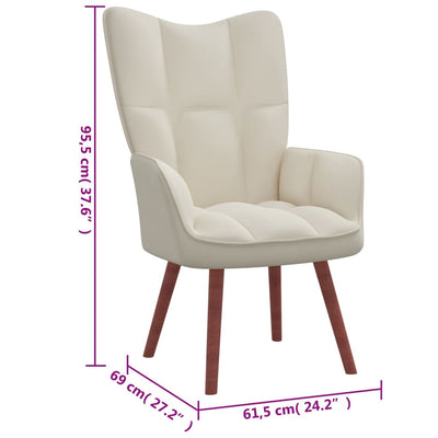 vidaXL Relaxing Chair with a Stool Cream White Velvet
