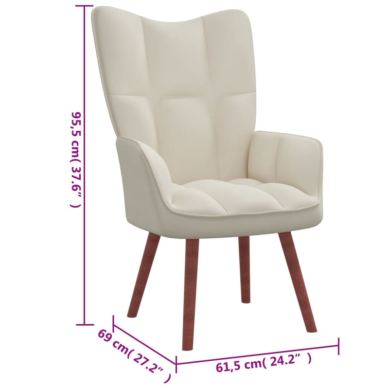 vidaXL Relaxing Chair with a Stool Cream White Velvet