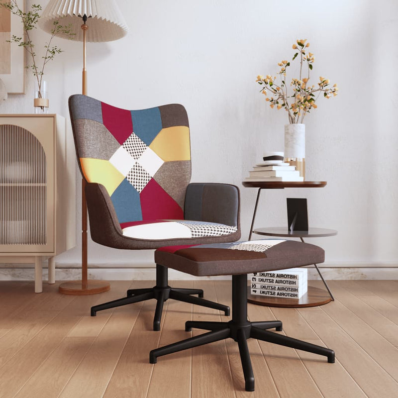 vidaXL Relaxing Chair with a Stool Patchwork Fabric