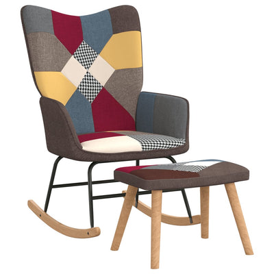 vidaXL Rocking Chair with a Stool Patchwork Fabric